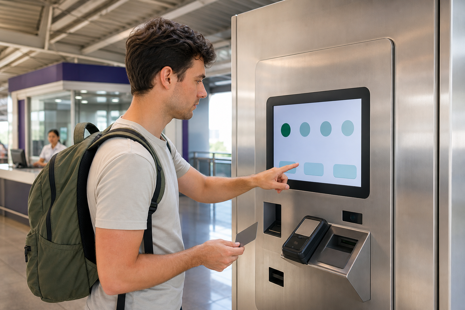 Traveler selects an option on a generic Bangkok rail ticket machine